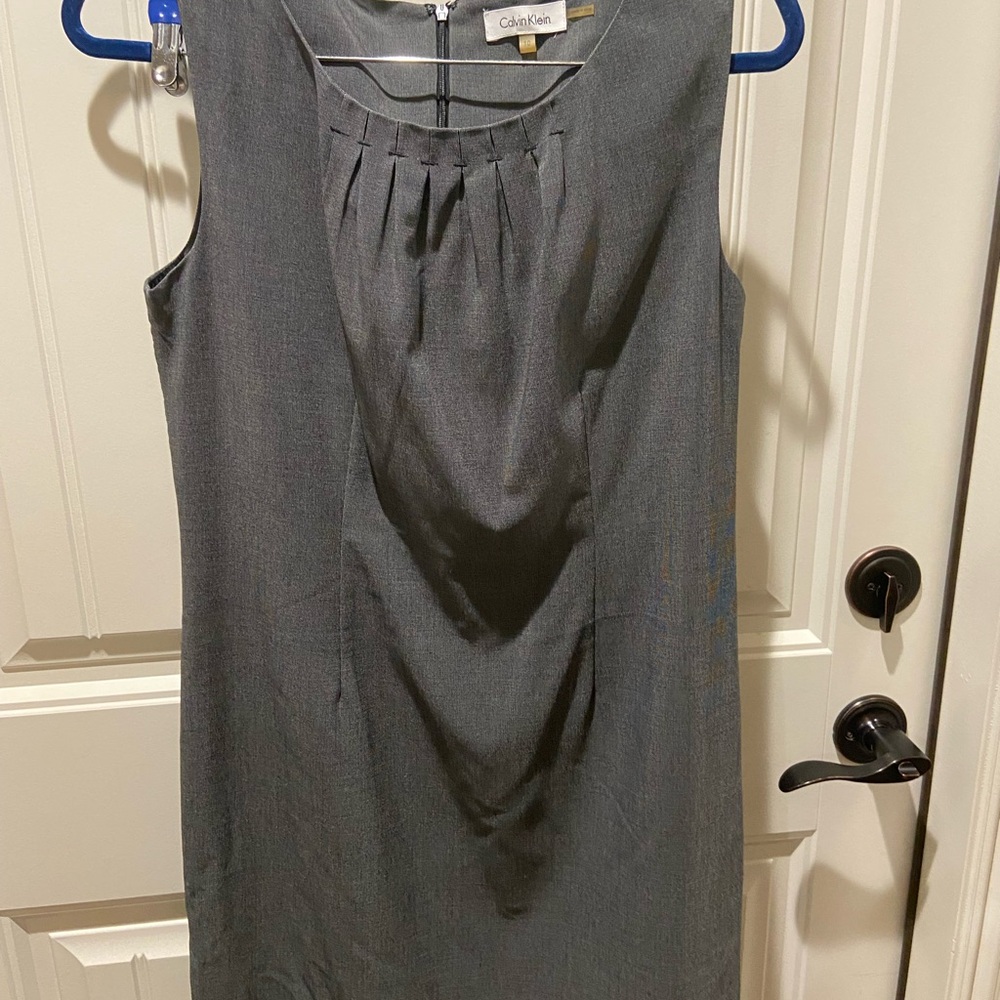 Calvin Klein Gray Pleated Sheath Midi Dress